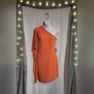 Orange one shoulder dress by Calvin Klein